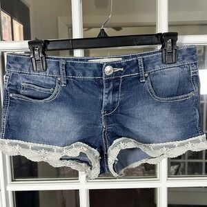Almost Famous Lace Trim Denim Shorts Boho Festival Size 7